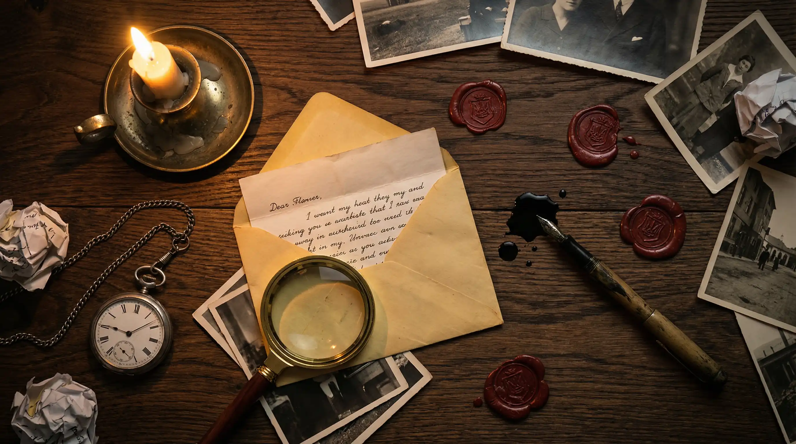 大奶视频 侦探书桌场景 - 散落的信件与线索